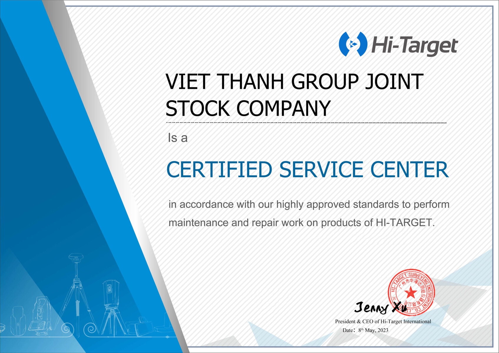 Chứng nhận đối tác 13 chững nhận trung tâm bảo hành của hitarget