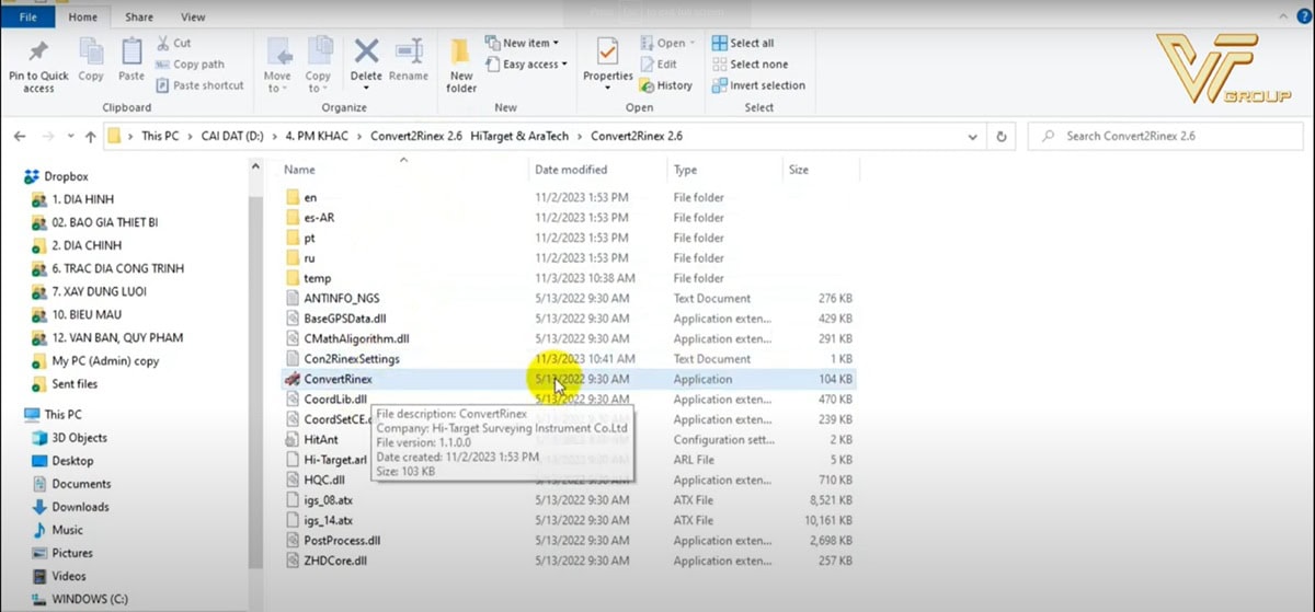 Phần mềm Convert to Rinex số liệu đo tĩnh máy RTK Hi-Target 1 convert to Rinex