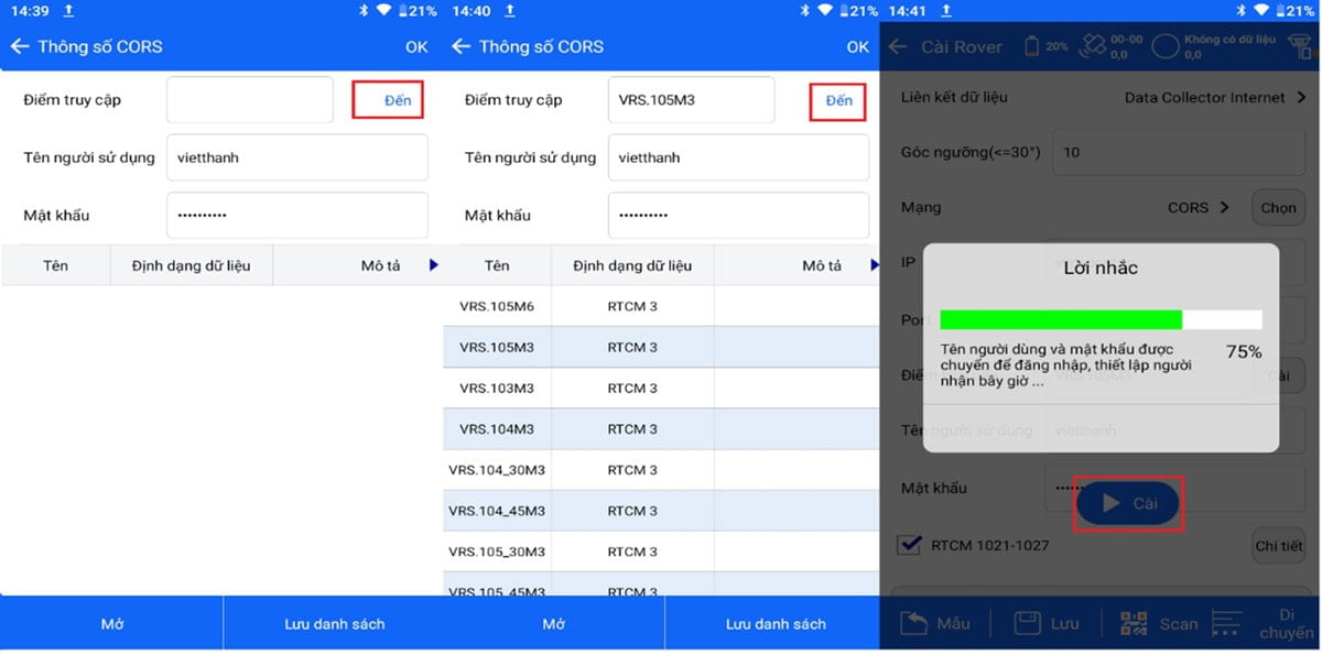 kết nối rover với trạm cors