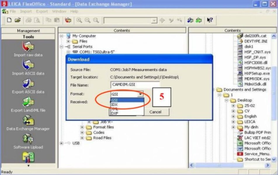 cách trút số liệu máy toàn đạc Leica