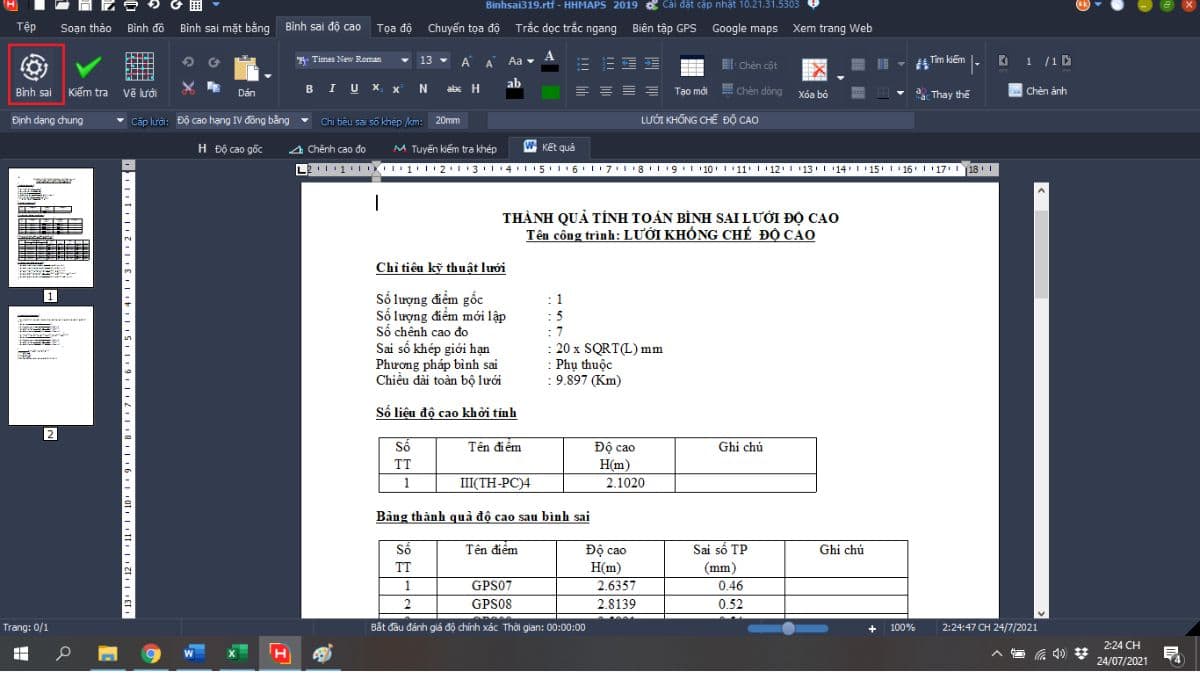 Hướng dẫn bình sai lưới độ cao bằng phần mềm HHmaps 2019 8 bình sai lưới độ cao bằng phần mềm HHmaps