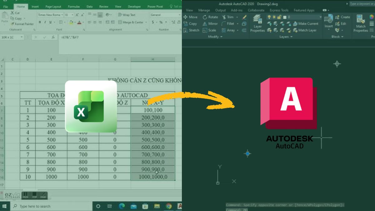 nhập tọa độ excel vào autocad