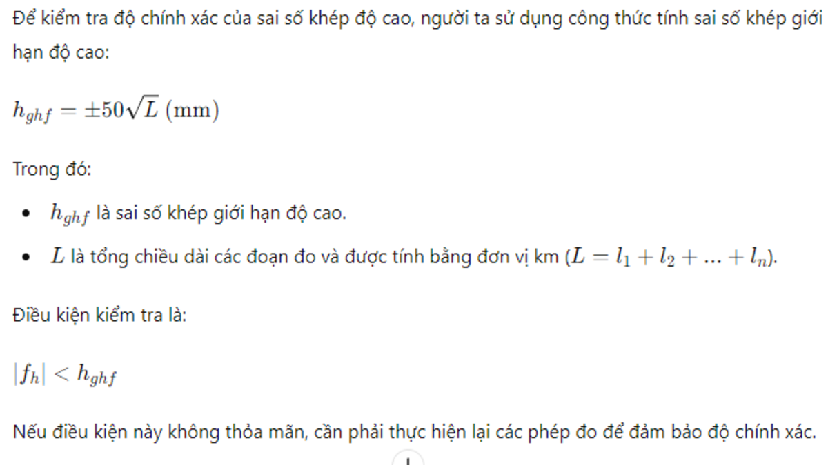 Công thức tính sai số khép độ cao trong Trắc địa 2 Công thức tính sai số khép độ cao