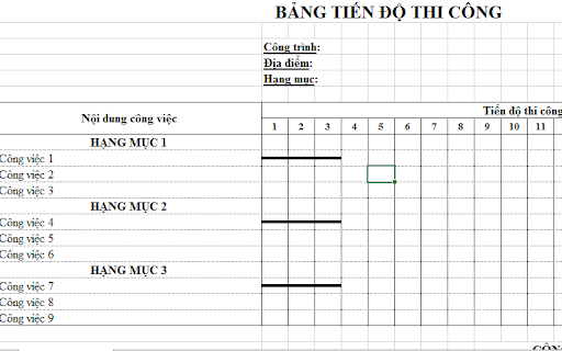 bảng tiến độ thi công đường giao thông