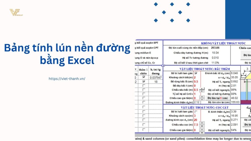 Bảng tính lún nền đường bằng excel