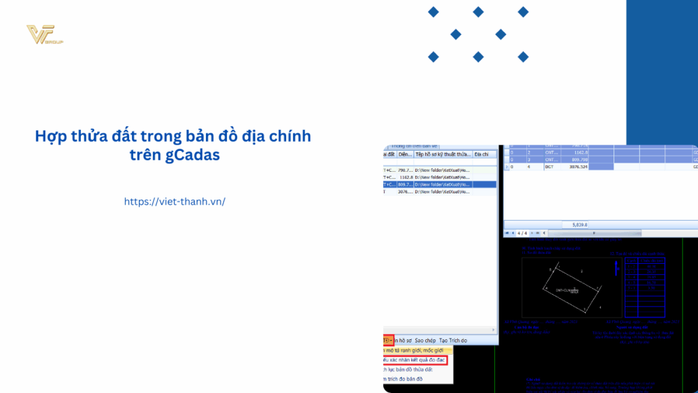 Hợp thửa đất trong bản đồ địa chính trên gCadas