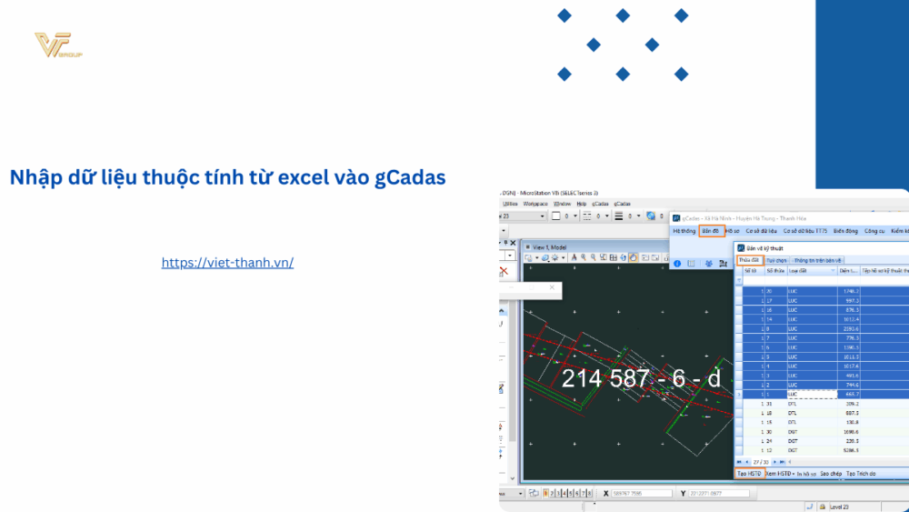 Nhập dữ liệu thuộc tính từ excel vào gCadas