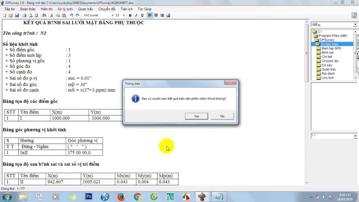 Hướng dẫn chi tiết cách tạo tệp bình sai độ cao trên DPSurvey 2 Tạo tệp bình sai độ cao trên DPSurvey