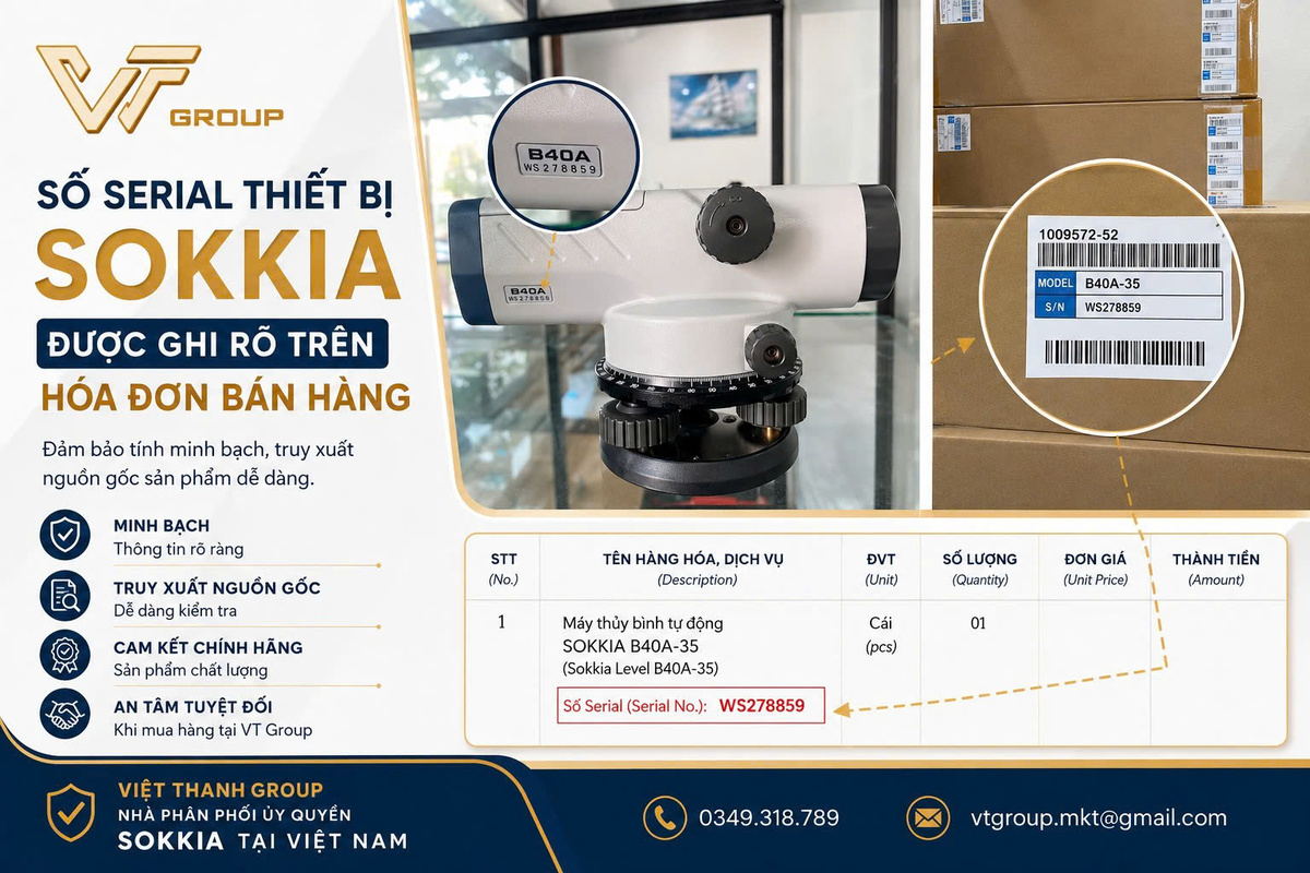 Số serial thiết bị Sokkia chính hãng sẽ được ghi trên hóa đơn bán hàng 2 Số serial thiết bị sokkia